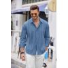 COOFANDY Mens Cuban Guayabera Shirt Casual Button Down Shirts Long Sleeve Summer Beach Shirts(Denim Blue)