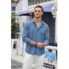 COOFANDY Mens Cuban Guayabera Shirt Casual Button Down Shirts Long Sleeve Summer Beach Shirts(Denim Blue)