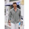 COOFANDY Mens Cuban Guayabera Shirt Casual Button Down Shirts Long Sleeve Summer Beach Shirts(Grey)