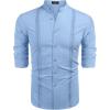 COOFANDY Mens Cuban Guayabera Shirt Casual Button Down Shirts Long Sleeve Summer Beach Shirts(Light Blue)