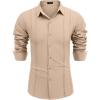 COOFANDY Mens Cuban Guayabera Shirt Casual Button Down Shirts Long Sleeve Summer Beach Shirts(Light Khaki)