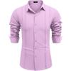 COOFANDY Mens Cuban Guayabera Shirt Casual Button Down Shirts Long Sleeve Summer Beach Shirts(Light Purple)