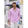 COOFANDY Mens Cuban Guayabera Shirt Casual Button Down Shirts Long Sleeve Summer Beach Shirts(Light Purple)