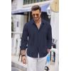 COOFANDY Mens Cuban Guayabera Shirt Casual Button Down Shirts Long Sleeve Summer Beach Shirts(Navy Blue)