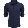 COOFANDY Mens Cuban Guayabera Shirt Casual Button Down Shirts Long Sleeve Summer Beach Shirts(Navy Blue)