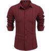 COOFANDY Mens Cuban Guayabera Shirt Casual Button Down Shirts Long Sleeve Summer Beach Shirts(Wine Red)