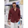 COOFANDY Mens Cuban Guayabera Shirt Casual Button Down Shirts Long Sleeve Summer Beach Shirts(Wine Red)