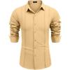 COOFANDY Mens Cuban Guayabera Shirt Casual Button Down Shirts Long Sleeve Summer Beach Shirts(Yellow)