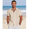COOFANDY Men’s Cuban Guayabera Shirt Casual Short Sleeve Button Down Shirts Summer Beach Shirts(Beige)