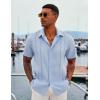 COOFANDY Men’s Cuban Guayabera Shirt Casual Short Sleeve Button Down Shirts Summer Beach Shirts(Light Blue)