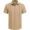 COOFANDY Men’s Cuban Guayabera Shirt Casual Short Sleeve Button Down Shirts Summer Beach Shirts(Light Tan)