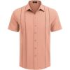 COOFANDY Men’s Cuban Guayabera Shirt Casual Short Sleeve Button Down Shirts Summer Beach Shirts(Pink)