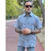 COOFANDY Men’s Cuban Guayabera Shirt Short Sleeve Button Down Shirts Casual Summer Beach Linen Shirts(Blue Grey)