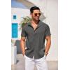 COOFANDY Mens Cuban Guayabera Shirt Short Sleeve Button Down Shirts Summer Beach Vacation Shirts(Dark Grey)