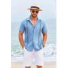 COOFANDY Mens Cuban Guayabera Shirt Short Sleeve Button Down Shirts Summer Beach Vacation Shirts(Light Blue)