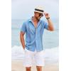 COOFANDY Mens Cuban Guayabera Shirt Short Sleeve Button Down Shirts Summer Beach Vacation Shirts(Light Blue)