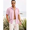 COOFANDY Mens Cuban Guayabera Shirt Short Sleeve Button Down Shirts Summer Beach Vacation Shirts(Light Pink)