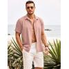 COOFANDY Mens Cuban Guayabera Shirt Short Sleeve Button Down Shirts Summer Beach Vacation Shirts(Misty Rose)