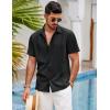 COOFANDY Mens Cuban Guayabera Shirt Short Sleeve Linen Button Down Shirts Casual Summer Beach Tops(A-black)