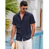 COOFANDY Mens Cuban Guayabera Shirt Short Sleeve Linen Button Down Shirts Casual Summer Beach Tops(A-navy Blue)