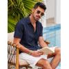 COOFANDY Mens Cuban Guayabera Shirt Short Sleeve Linen Button Down Shirts Casual Summer Beach Tops(A-navy Blue)