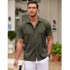 COOFANDY Mens Cuban Guayabera Shirt Short Sleeve Linen Button Down Shirts Casual Summer Beach Tops(Army Green)