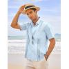 COOFANDY Mens Cuban Guayabera Shirt Short Sleeve Linen Button Down Shirts Casual Summer Beach Tops(Baby Blue)