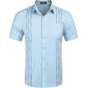 COOFANDY Mens Cuban Guayabera Shirt Short Sleeve Linen Button Down Shirts Casual Summer Beach Tops(Baby Blue)