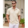 COOFANDY Mens Cuban Guayabera Shirt Short Sleeve Linen Button Down Shirts Casual Summer Beach Tops(Beige)