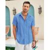 COOFANDY Mens Cuban Guayabera Shirt Short Sleeve Linen Button Down Shirts Casual Summer Beach Tops(Blue)