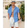 COOFANDY Mens Cuban Guayabera Shirt Short Sleeve Linen Button Down Shirts Casual Summer Beach Tops(Blue)