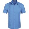 COOFANDY Mens Cuban Guayabera Shirt Short Sleeve Linen Button Down Shirts Casual Summer Beach Tops(Blue)