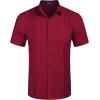 COOFANDY Mens Cuban Guayabera Shirt Short Sleeve Linen Button Down Shirts Casual Summer Beach Tops(Burgundy)