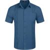 COOFANDY Mens Cuban Guayabera Shirt Short Sleeve Linen Button Down Shirts Casual Summer Beach Tops(Dark Blue)