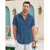 COOFANDY Mens Cuban Guayabera Shirt Short Sleeve Linen Button Down Shirts Casual Summer Beach Tops(Dark Blue)
