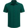 COOFANDY Mens Cuban Guayabera Shirt Short Sleeve Linen Button Down Shirts Casual Summer Beach Tops(Dark Green)