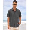 COOFANDY Mens Cuban Guayabera Shirt Short Sleeve Linen Button Down Shirts Casual Summer Beach Tops(Dark Grey)