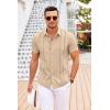 COOFANDY Mens Cuban Guayabera Shirt Short Sleeve Linen Button Down Shirts Casual Summer Beach Tops(Dark Khaki)