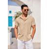 COOFANDY Mens Cuban Guayabera Shirt Short Sleeve Linen Button Down Shirts Casual Summer Beach Tops(Dark Khaki)