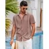 COOFANDY Mens Cuban Guayabera Shirt Short Sleeve Linen Button Down Shirts Casual Summer Beach Tops(Deep Pink)
