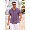 COOFANDY Mens Cuban Guayabera Shirt Short Sleeve Linen Button Down Shirts Casual Summer Beach Tops(Deep Purple)