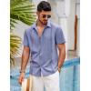 COOFANDY Mens Cuban Guayabera Shirt Short Sleeve Linen Button Down Shirts Casual Summer Beach Tops(Grey Blue)