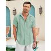 COOFANDY Mens Cuban Guayabera Shirt Short Sleeve Linen Button Down Shirts Casual Summer Beach Tops(Ice Green)