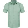 COOFANDY Mens Cuban Guayabera Shirt Short Sleeve Linen Button Down Shirts Casual Summer Beach Tops(Ice Green)