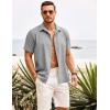 COOFANDY Mens Cuban Guayabera Shirt Short Sleeve Linen Button Down Shirts Casual Summer Beach Tops(Light Grey)