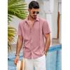 COOFANDY Mens Cuban Guayabera Shirt Short Sleeve Linen Button Down Shirts Casual Summer Beach Tops(Light Pink)