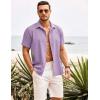 COOFANDY Mens Cuban Guayabera Shirt Short Sleeve Linen Button Down Shirts Casual Summer Beach Tops(Light Purple)