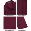 COOFANDY Mens Cuban Guayabera Shirt Short Sleeve Linen Button Down Shirts Casual Summer Beach Tops(Maroon)