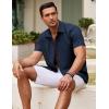 COOFANDY Mens Cuban Guayabera Shirt Short Sleeve Linen Button Down Shirts Casual Summer Beach Tops(Navy Blue)