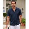 COOFANDY Mens Cuban Guayabera Shirt Short Sleeve Linen Button Down Shirts Casual Summer Beach Tops(Navy Blue)